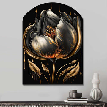 Black And Gold Tulip - Asymmetric Metal Wall Art